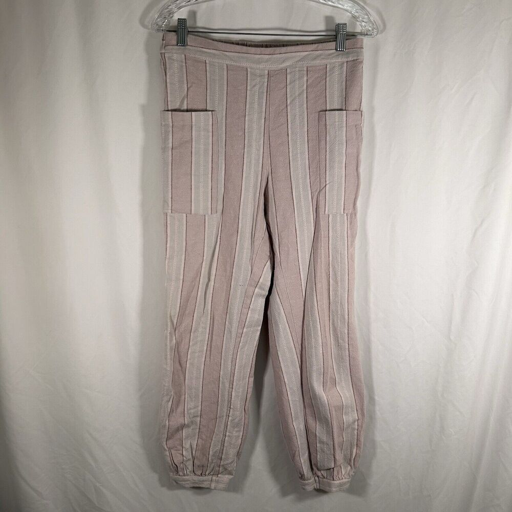 Urban Outfitters Pants Women's SMall White Pink Striped High Rise Pull On Cotton
